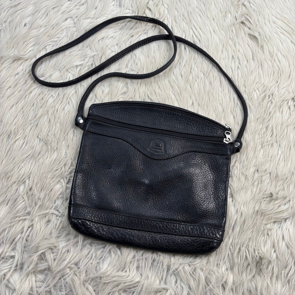 Arandu Black Pebble Leather Zip Top Crossbody Bag Purse Classic Minimalist
